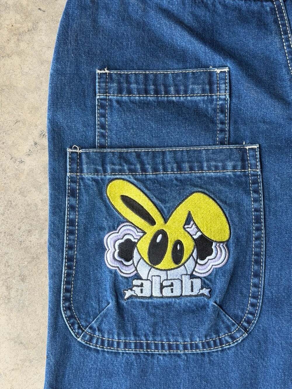 A-Lab 26 Inch Mega Wide Leg Bunny Patch Skater Jeans
